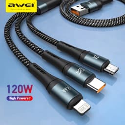 Thumbnail Dây cáp sạc Awei CL-972 120W Nhanh 3 Trong 1 Loại C Cáp Micro USB 1.2M Nylon Bradied 1