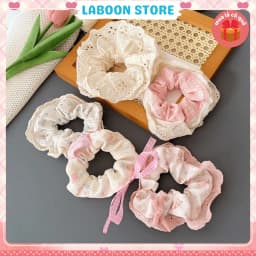 Thumbnail Dây cột tóc LABOON scrunchies họa tiết hoa nơ viền ren vintage buộc tóc voan nhún nữ tính xin xắn 1