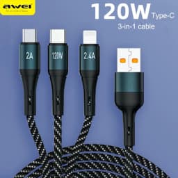 Thumbnail Dây Sạc 3 đầu sạc nhanh Awei CL-971 120W Dây Sạc Đa Năng 1m dây sạc type c iP Micro 1