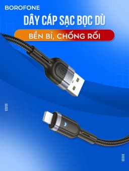 Thumbnail Dây sạc IP Hoco U117 12W có đèn, tự ngắt khi đầy pin, bọc dù bền bỉ, dài 1 mét 2