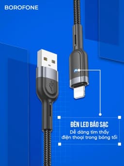Thumbnail Dây sạc IP Hoco U117 12W có đèn, tự ngắt khi đầy pin, bọc dù bền bỉ, dài 1 mét 3