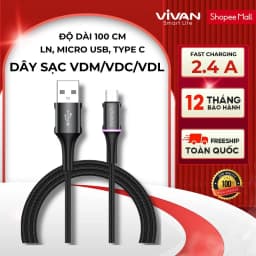 Thumbnail Dây sạc MicroUSB/ TypeC/ Lin VIVAN VDM/VDC/VDL 2.4A Thân cáp bọc dù, Dài 100cm/ 120cm - Hàng Chính Hãng 1