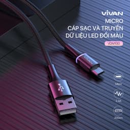 Thumbnail Dây sạc MicroUSB/ TypeC/ Lin VIVAN VDM/VDC/VDL 2.4A Thân cáp bọc dù, Dài 100cm/ 120cm - Hàng Chính Hãng 2