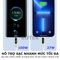 Thumbnail Dây sạc nhanh 100W Type-C chính hãng có màn hình Led báo công suất cáp sạc – Gutek S520 1