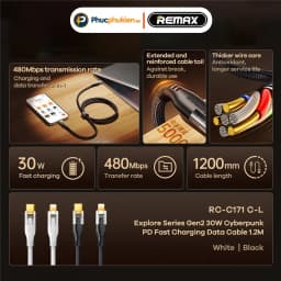 Thumbnail Dây sạc nhanh 30w Type C to L Remax C171 cho 14 Pro max trở xuống - Phúc Phụ Kiện Bảo hành 12 tháng 4