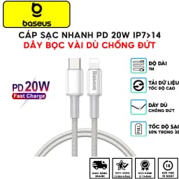 Thumbnail Dây Sạc Nhanh PD 20W Chính Hãng BASEUS Dùng Cho Máy 7-8-X-11-12-13-14-Dây Bện Dù Chắc Chắn 1