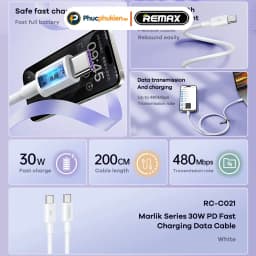 Thumbnail Dây sạc type c to type c Remax C021 dài 2m sạc nhanh 30w chuẩn PD cho 15 16 series - Phúc Phụ Kiện 2