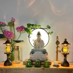 Thumbnail Đèn Thờ Hoa Sen Pha Lê Hình Cầu, Thân Hợp Kim Nâu, Đèn Thờ LED - Tuệ Nga 3
