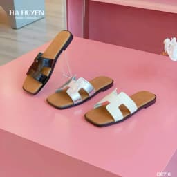 Thumbnail Dép bệt nữ, dép nữ HÀ HUYỀN da lì quai da lòng nâu - DE716 1