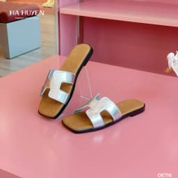 Thumbnail Dép bệt nữ, dép nữ HÀ HUYỀN da lì quai da lòng nâu - DE716 3