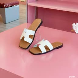 Thumbnail Dép bệt nữ, dép nữ HÀ HUYỀN da lì quai da lòng nâu - DE716 4