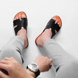 Thumbnail Dép Big Size Nam Genki Chữ H Quai Ngang Da Cao Cấp Màu Đen Cam Nam Đế Bằng Cao Su 3