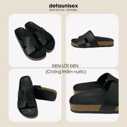 Thumbnail Dép Birken đế trấu chữ H nam nữ phong cách Detaunisex màu Đen lót Đen - DETA14F 1
