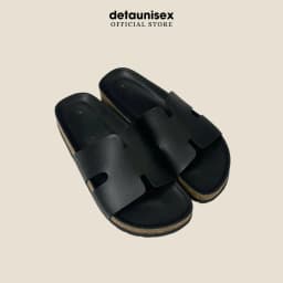 Thumbnail Dép Birken đế trấu chữ H nam nữ phong cách Detaunisex màu Đen lót Đen - DETA14F 2