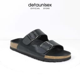 Thumbnail Dép Birken đế trấu quai ngang 2 khóa nam nữ Detaunisex màu đen lót đen - DETA21F 1