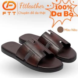 Thumbnail Dép da bò nam chữ H FTT Leather quai ngang màu nâu dáng trơn đế cao cấp bền, nhẹ, độ bám tốt D10541 1