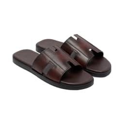 Thumbnail Dép da bò nam chữ H FTT Leather quai ngang màu nâu dáng trơn đế cao cấp bền, nhẹ, độ bám tốt D10541 2