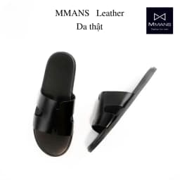Thumbnail Dép da nam quai ngang chữ H thương hiệu MMANS màu đen da tấm đế 2 lớp cao cấp tinh tế đơn giản 2