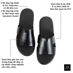 Thumbnail Dép da nam quai ngang chữ H thương hiệu MMANS màu đen da tấm đế 2 lớp cao cấp tinh tế đơn giản 3