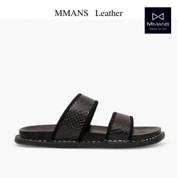 Thumbnail Dép da nam quai ngang MMANS dập vân màu đen 2 quai da tấm đế khâu viền cao cấp tinh tế đơn giản êm ái sang trọng 1