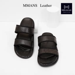 Thumbnail Dép da nam quai ngang MMANS dập vân màu đen 2 quai da tấm đế khâu viền cao cấp tinh tế đơn giản êm ái sang trọng 3