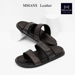 Thumbnail Dép da nam quai ngang MMANS dập vân màu đen 2 quai da tấm đế khâu viền cao cấp tinh tế đơn giản êm ái sang trọng 4