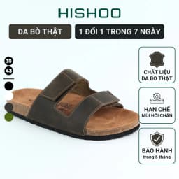 Thumbnail Dép đế trấu birken nam nữ unisex quai ngang đi học công xở xé dán da Bò bigsize chính hãng Hishoo VNXK  M105 1