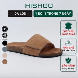 Thumbnail Dép đế trấu birken nam nữ unisex BÒ da lộn Xé Dán quai ngang chính hãng BIGSIZE 35 - 43 Hishoo R103 1