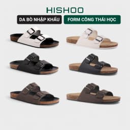 Thumbnail Dép đế  trấu Hishoo 2 khóa kiểu dép 2 quai ngang, Dép lê nam bằng da cao cấp đế cao 3,5cm dép đi biển M093 1