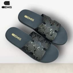 Thumbnail Dép Lê nam Chữ H Fun đen Vân 3D quai ngang da xít đế cao su khâu quai chắc chắn 1