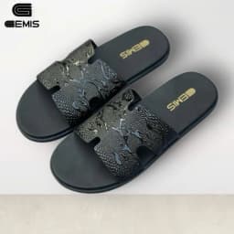 Thumbnail Dép Lê nam Chữ H Fun đen Vân 3D quai ngang da xít đế cao su khâu quai chắc chắn 3