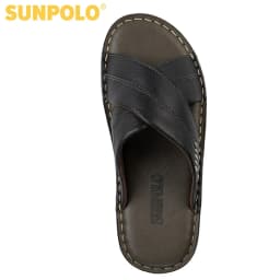 Thumbnail Dép Nam Quai Chéo Da Bò SUNPOLO AQC026 Đen Có Big size 44 45 4