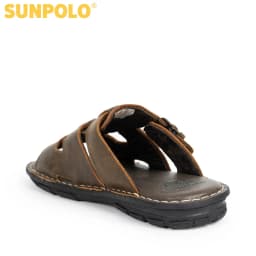 Thumbnail Dép Nam Quai Ngang Da Bò Cao Cấp SUNPOLO AQN022 Phiên Bản Nâu Đặc Biệt 2