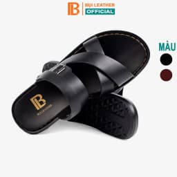 Thumbnail Dép nam quai ngang da bò Nappa cao cấp Bụi Leather E102, đế đúc nguyên khối khâu viền thủ công đi êm chân, BH 12 Tháng 1