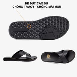 Thumbnail Dép nam quai ngang da bò Nappa cao cấp Bụi Leather E103, đế đúc nguyên khối khâu viền thủ công đi êm chân, BH 12 Tháng 3