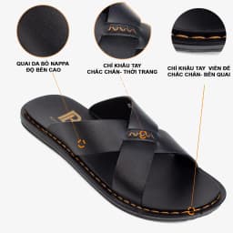 Thumbnail Dép nam quai ngang da bò Nappa cao cấp Bụi Leather E103, đế đúc nguyên khối khâu viền thủ công đi êm chân, BH 12 Tháng 4