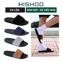 Thumbnail Dép quai ngang slipper BIG SIZE da bò siêu nhẹ HISHOO đen cao cấp thời trang size 35-46 U088 1