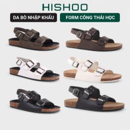 Thumbnail Dép sandal đế trấu birken nam nữ unisex 2 khóa da bò size 35 - 43 chính hãng Hishoo VNXK Ulzzang  M102 1