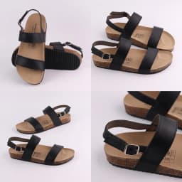 Thumbnail Dép sandal đế trấu birken nam nữ unisex quai ngang da bò size 36-45 chính hãng Hishoo M050 1