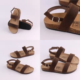 Thumbnail Dép sandal đế trấu birken nam nữ unisex quai ngang da bò size 36-45 chính hãng Hishoo M050 2