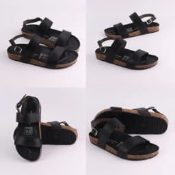 Thumbnail Dép sandal đế trấu birken nam nữ unisex quai ngang da bò size 36-45 chính hãng Hishoo M050 4