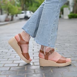 Thumbnail Dép sandal nữ đế xuồng LUNASHOES 62702 cao 5p da bò mềm êm chân khóa cài bảo hành 2 năm 2