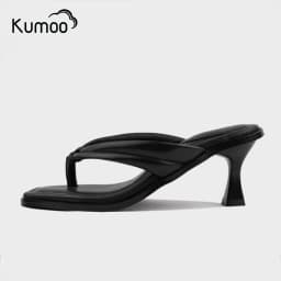 Thumbnail Dép Xỏ Ngón Nữ KUMOO XN-KUMOO-001-A Màu Đen Chất Liệu Da Thật Gót Cao 6cm Lót Siêu Êm 1