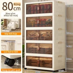 Thumbnail Derorice Tủ nhựa gấp bằng trong suốt, có sẵn chiều rộng 70 và 80 cm,có bánh xe xoay 360 độcửa bằng nam châm 3