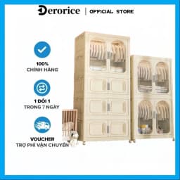 Thumbnail Derorice tủ quần áo trẻ em Tủ nhựa gấp phong cách kem Pháp Chất liệu PP không có mùi an toàn hơn khi sử dụng 1