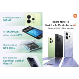 Thumbnail Điện thoại thông minh Redmi Note 14 (6+128GB) | Màn hình 6.67" | Camera AI 108MP | G99-Ultra | Pin 5500mAh 2