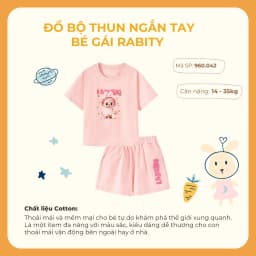 Thumbnail Đồ bộ bé gái Rabity ngắn tay cotton in hình labubu Baby Three 960.017 3