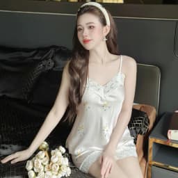 Thumbnail Đồ Bộ Mặc Nhà Hai Dây Quần Đùi Lụa Satin in 3D Hisexy MS73 3