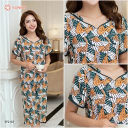 Thumbnail Đồ bộ mặc nhà nữ SUNFLY chất lanh lụa họa tiết áo cộc quần ngố SP2187 3