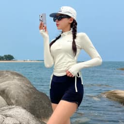 Thumbnail Đồ bơi nữ 2 mảnh áo quần đi biển dáng short đùi tay dài chống nắng kín cổ khoá kéo che nắng 3097 D5T3 1